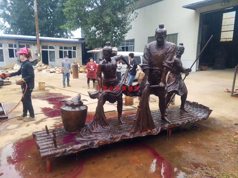 石家庄铸铜雕塑厂家，渔民捕鱼雕塑2
