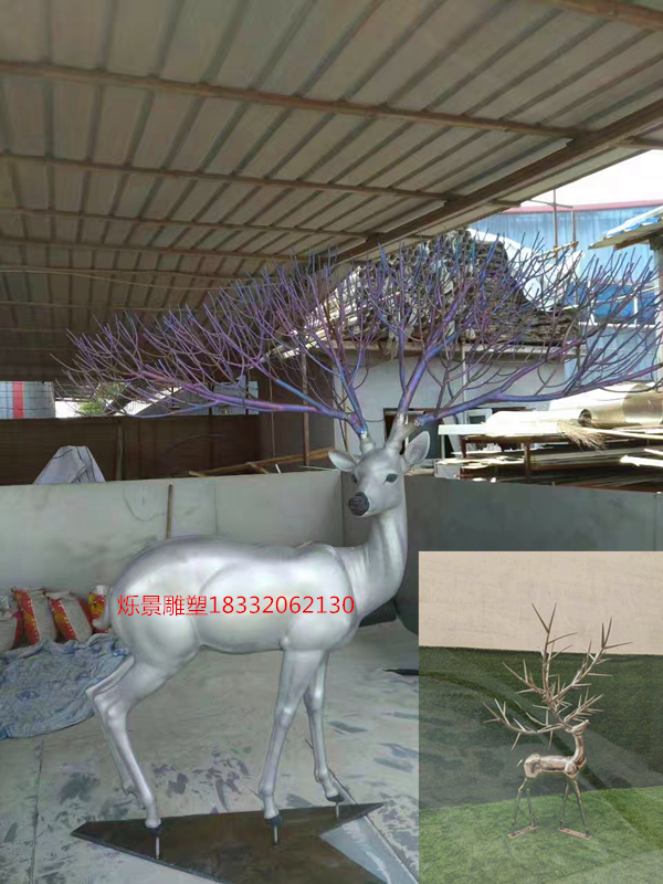 园林景观不锈钢镜面镂空鹿雕塑