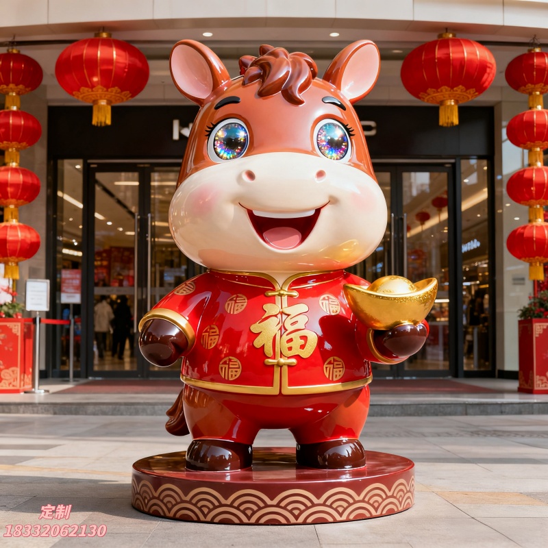 加工商场，学校，景区新年玻璃钢马雕塑